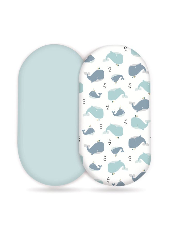 Bukela 2 Pcs Super Soft Elastic Baby Bassinet Sheets, Cute Whale Pattern Universal Mattress Cover For Moses Basket, Oval & Rectangle Crib Mattress - Image 1